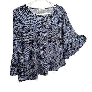 Kasper 3X Blouse Pullover Abstract Swirl Bell Sleeve Stretch Dressy Event Silver